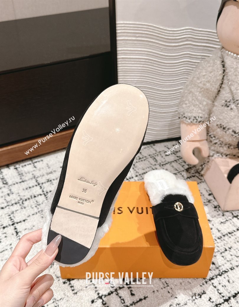 Louis Vuitton Flat Mules in Suede and Wool Black 2024 lv111405 (SS-241114089)