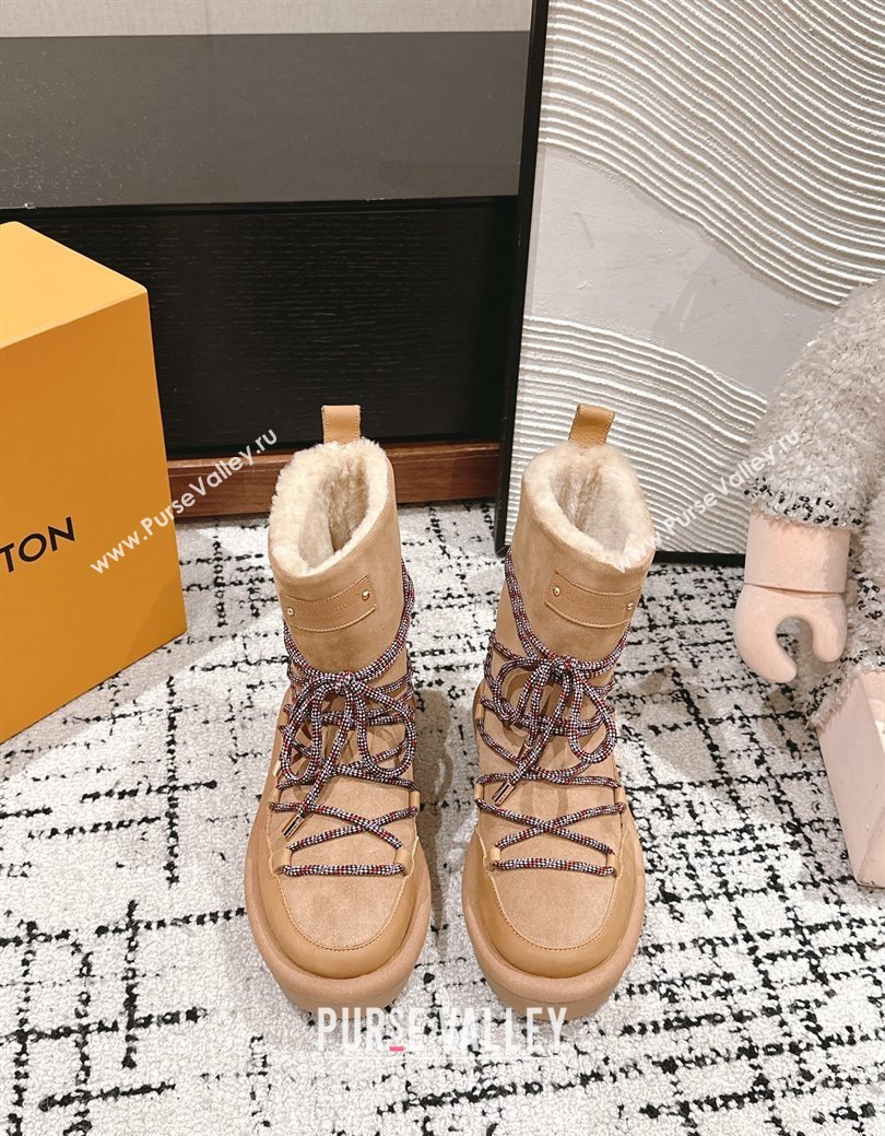 Louis Vuitton Aspen Platform Laces up Ankle Boots in Suede 1AC75R Brown 2024 (SS-241114077)