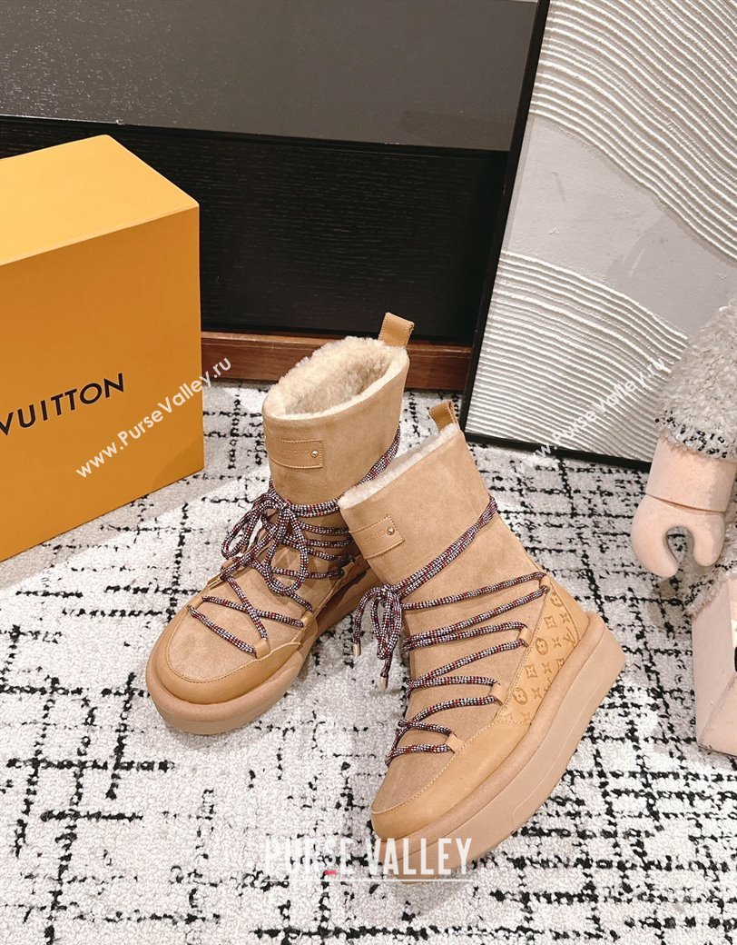 Louis Vuitton Aspen Platform Laces up Ankle Boots in Suede 1AC75R Brown 2024 (SS-241114077)