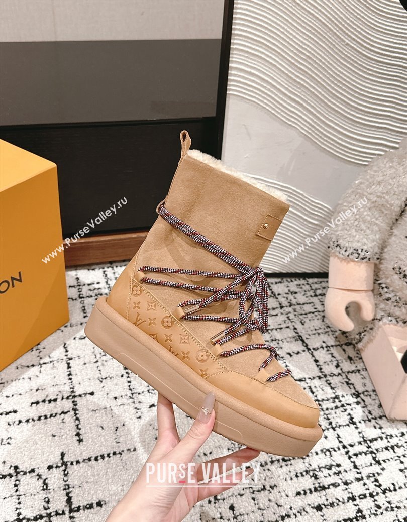 Louis Vuitton Aspen Platform Laces up Ankle Boots in Suede 1AC75R Brown 2024 (SS-241114077)