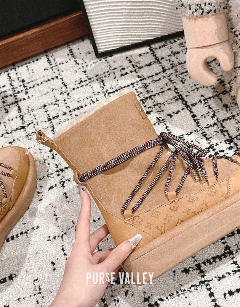 Louis Vuitton Aspen Platform Laces up Ankle Boots in Suede 1AC75R Brown 2024 (SS-241114077)