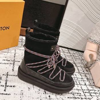 Louis Vuitton Aspen Platform Laces up Ankle Boots in Suede 1AC75R Black 2024 (SS-241114078)