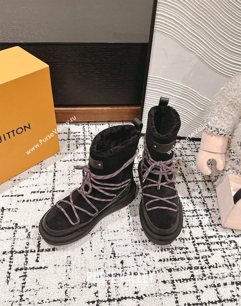 Louis Vuitton Aspen Platform Laces up Ankle Boots in Suede 1AC75R Black 2024 (SS-241114078)