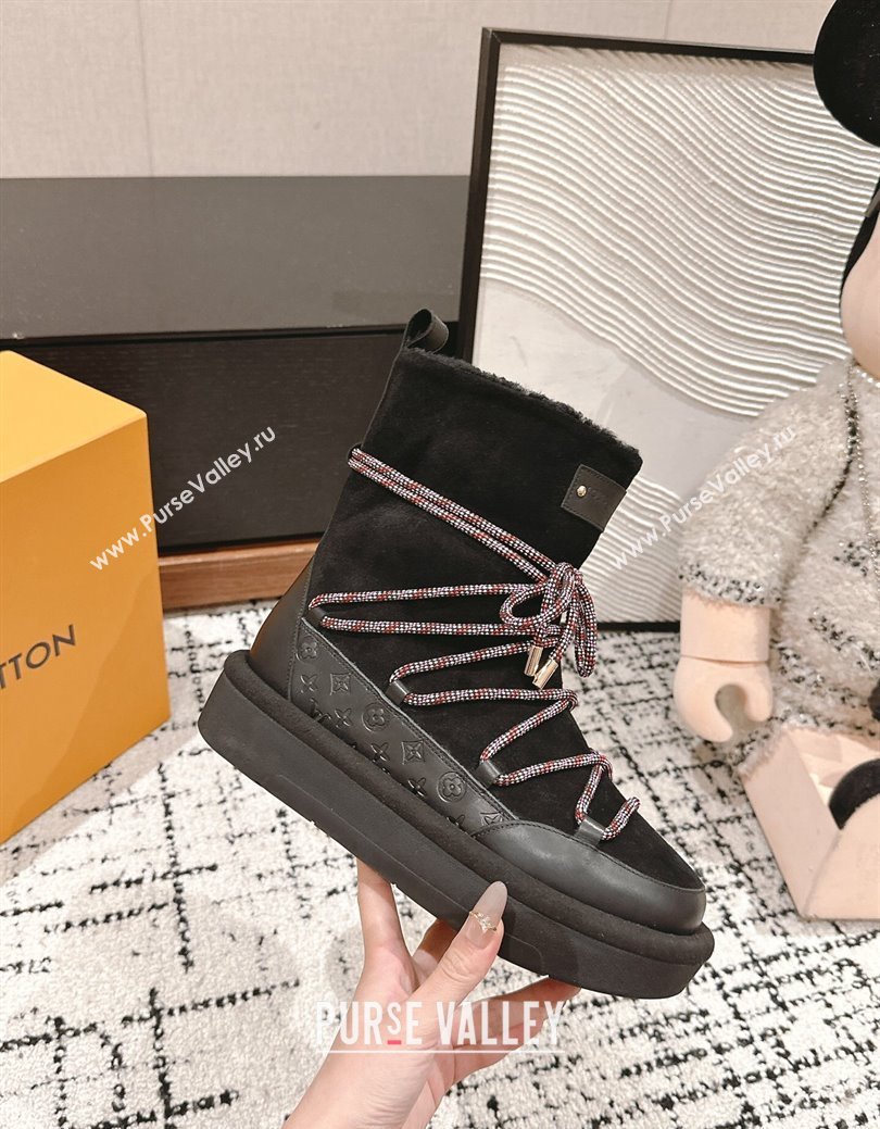 Louis Vuitton Aspen Platform Laces up Ankle Boots in Suede 1AC75R Black 2024 (SS-241114078)