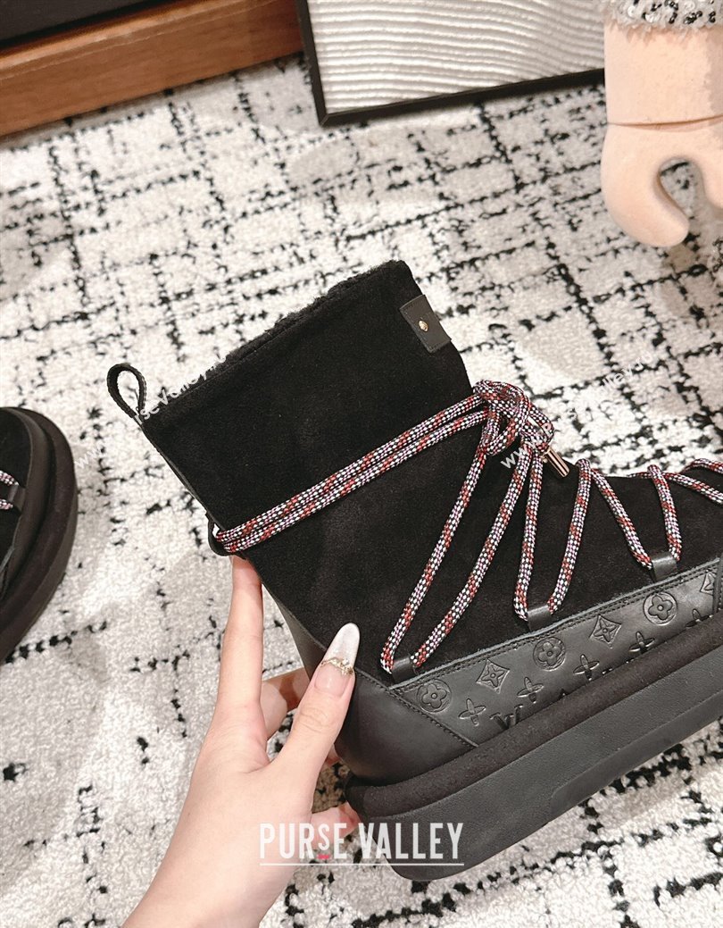 Louis Vuitton Aspen Platform Laces up Ankle Boots in Suede 1AC75R Black 2024 (SS-241114078)