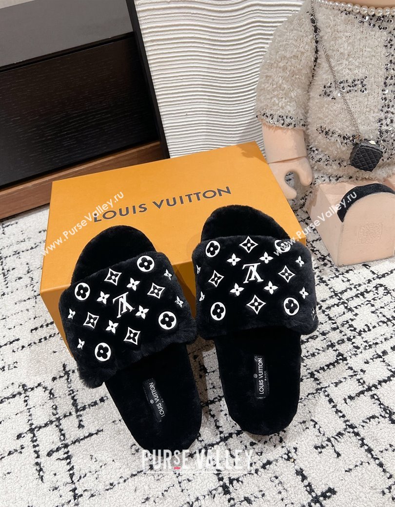 Louis Vuitton Wool Flat Slides Sandal Black 2024 LV1114002 (KL-241114057)