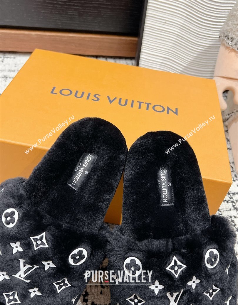 Louis Vuitton Wool Flat Slides Sandal Black 2024 LV1114002 (KL-241114057)