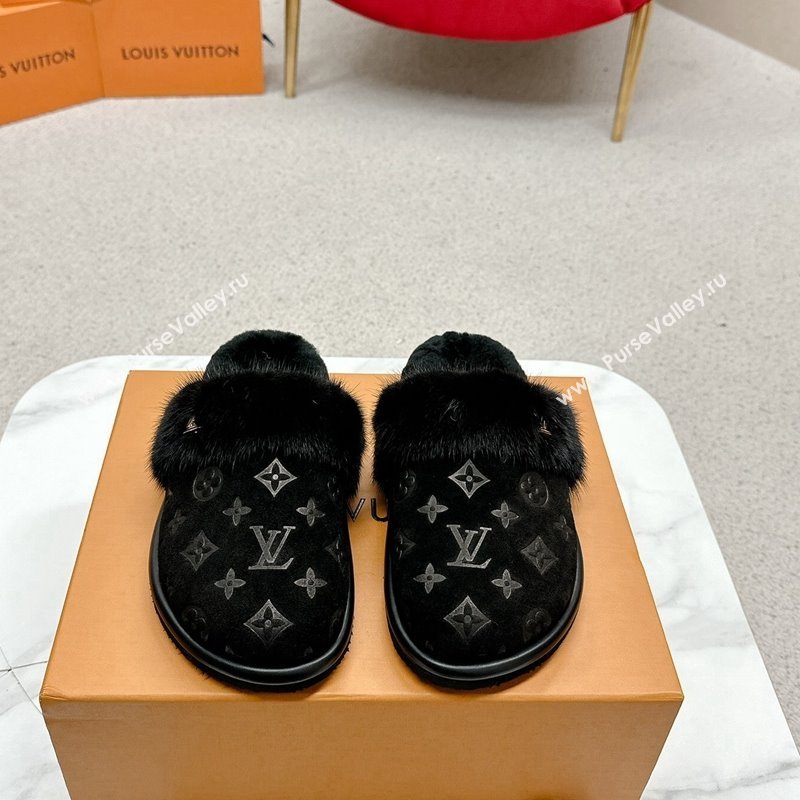 Louis Vuitton LV Cosy Flat Comfort Mules in Suede and Wool Black 2024 LV111403 (SS-241114058)