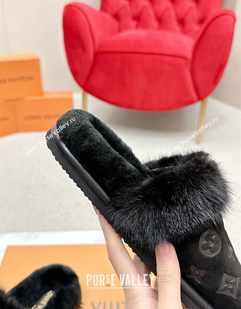 Louis Vuitton LV Cosy Flat Comfort Mules in Suede and Wool Black 2024 LV111403 (SS-241114058)