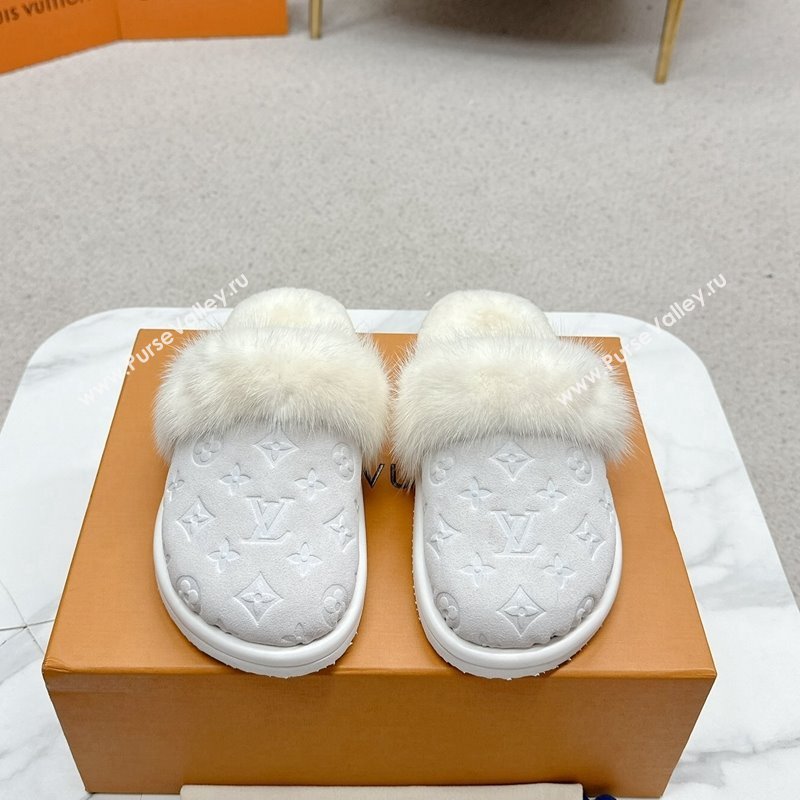 Louis Vuitton LV Cosy Flat Comfort Mules in Suede and Wool White 2024 LV111403 (SS-241114059)