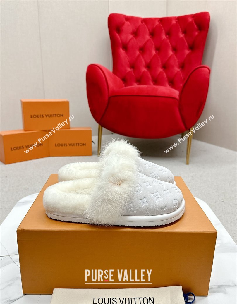 Louis Vuitton LV Cosy Flat Comfort Mules in Suede and Wool White 2024 LV111403 (SS-241114059)