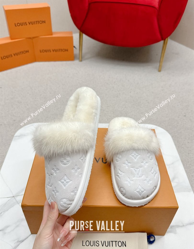 Louis Vuitton LV Cosy Flat Comfort Mules in Suede and Wool White 2024 LV111403 (SS-241114059)