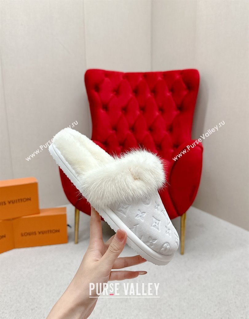 Louis Vuitton LV Cosy Flat Comfort Mules in Suede and Wool White 2024 LV111403 (SS-241114059)