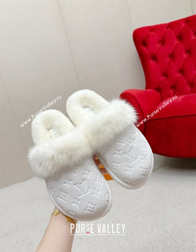 Louis Vuitton LV Cosy Flat Comfort Mules in Suede and Wool White 2024 LV111403 (SS-241114059)