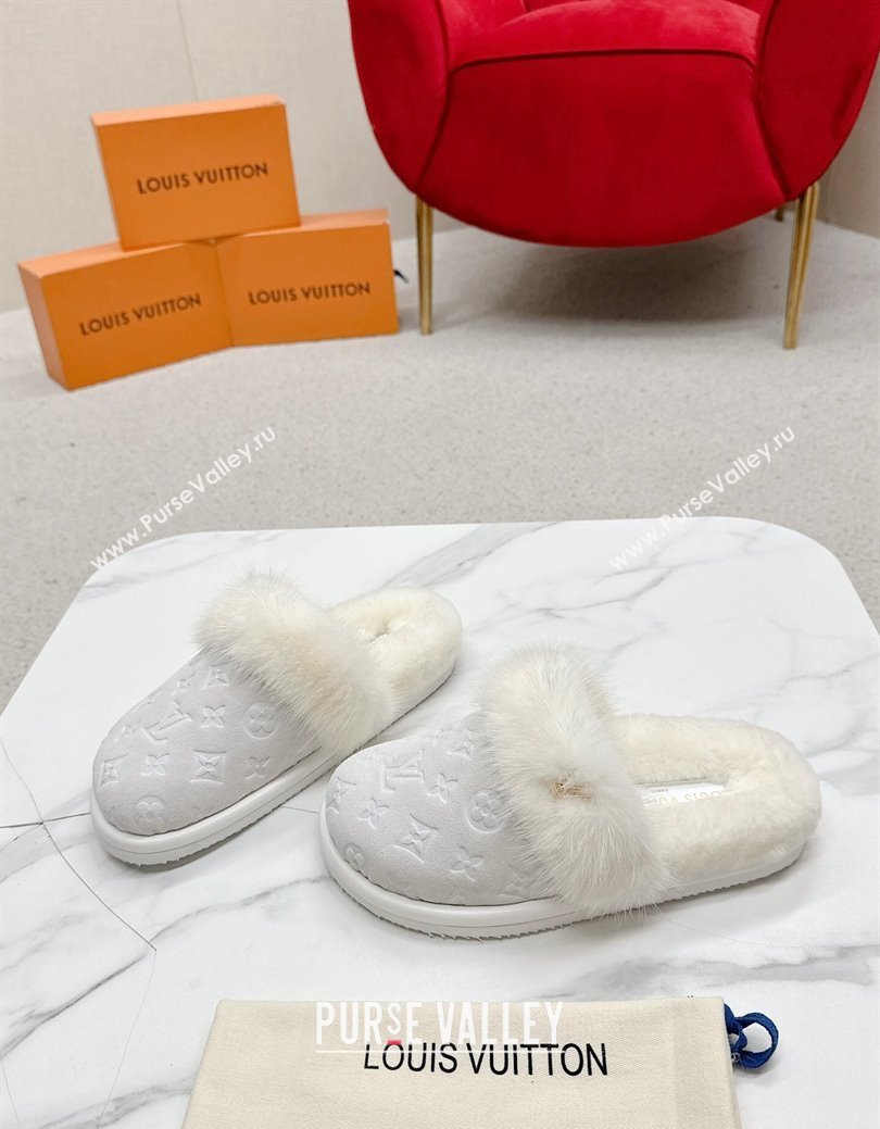 Louis Vuitton LV Cosy Flat Comfort Mules in Suede and Wool White 2024 LV111403 (SS-241114059)