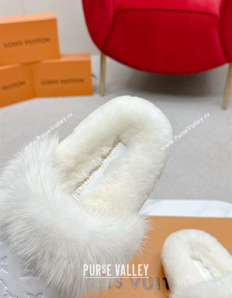 Louis Vuitton LV Cosy Flat Comfort Mules in Suede and Wool White 2024 LV111403 (SS-241114059)