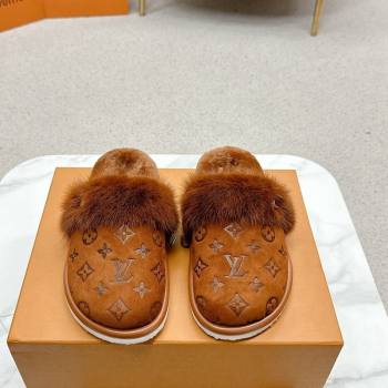 Louis Vuitton LV Cosy Flat Comfort Mules in Suede and Wool Brown 2024 LV111403 (SS-241114060)