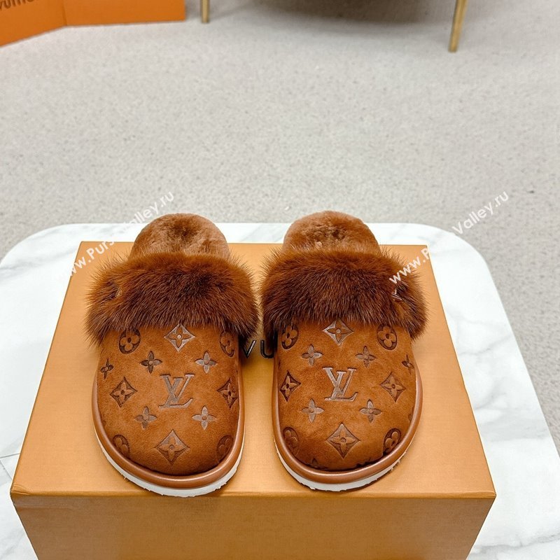 Louis Vuitton LV Cosy Flat Comfort Mules in Suede and Wool Brown 2024 LV111403 (SS-241114060)