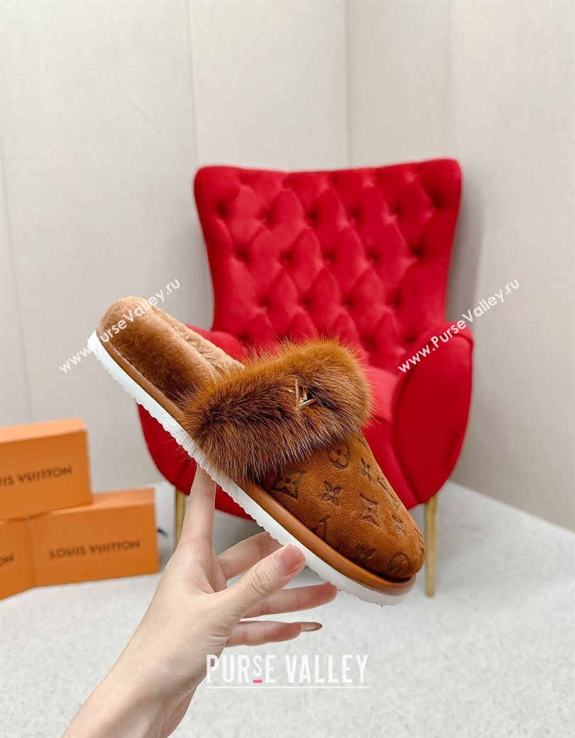 Louis Vuitton LV Cosy Flat Comfort Mules in Suede and Wool Brown 2024 LV111403 (SS-241114060)