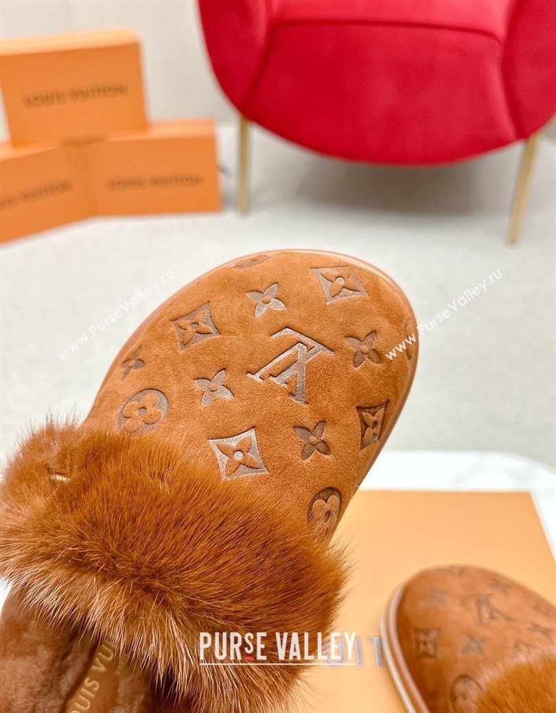 Louis Vuitton LV Cosy Flat Comfort Mules in Suede and Wool Brown 2024 LV111403 (SS-241114060)