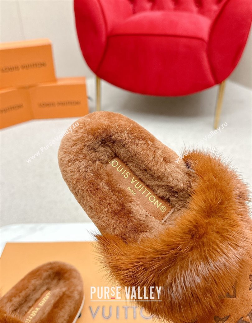 Louis Vuitton LV Cosy Flat Comfort Mules in Suede and Wool Brown 2024 LV111403 (SS-241114060)