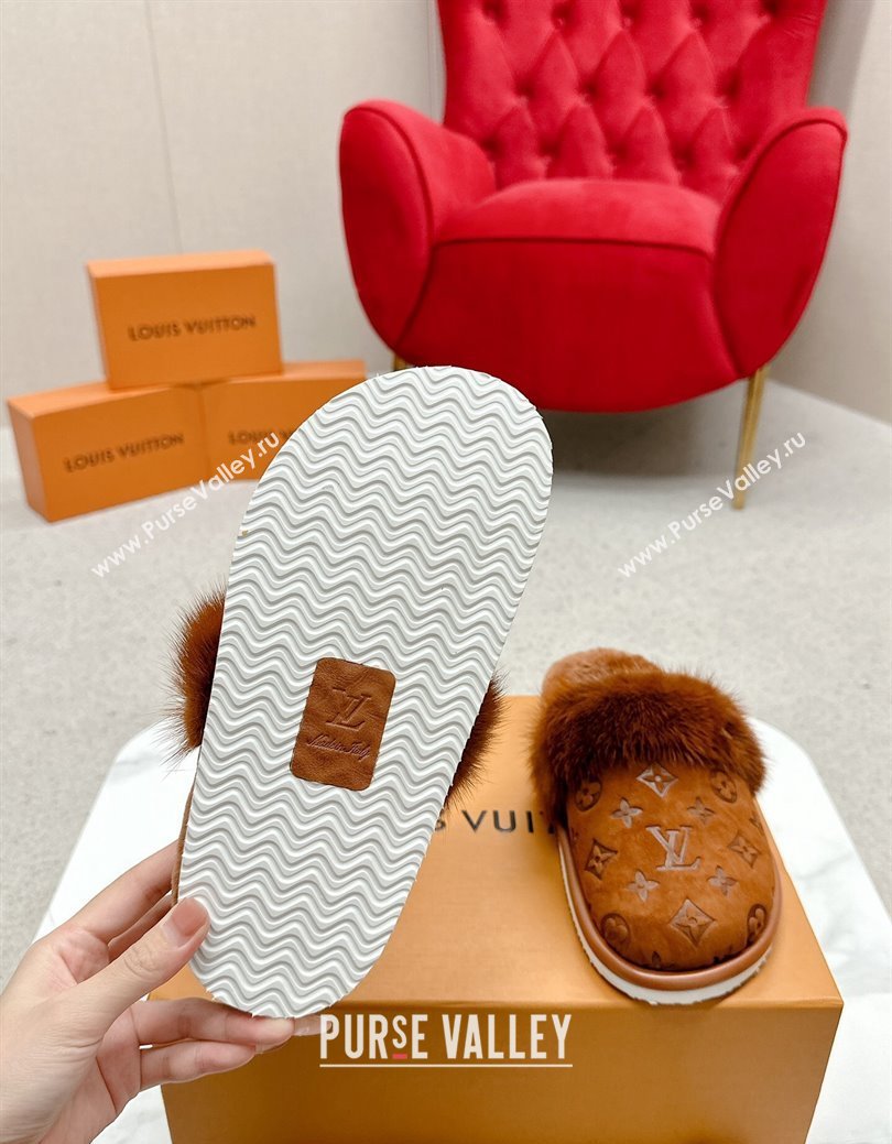 Louis Vuitton LV Cosy Flat Comfort Mules in Suede and Wool Brown 2024 LV111403 (SS-241114060)