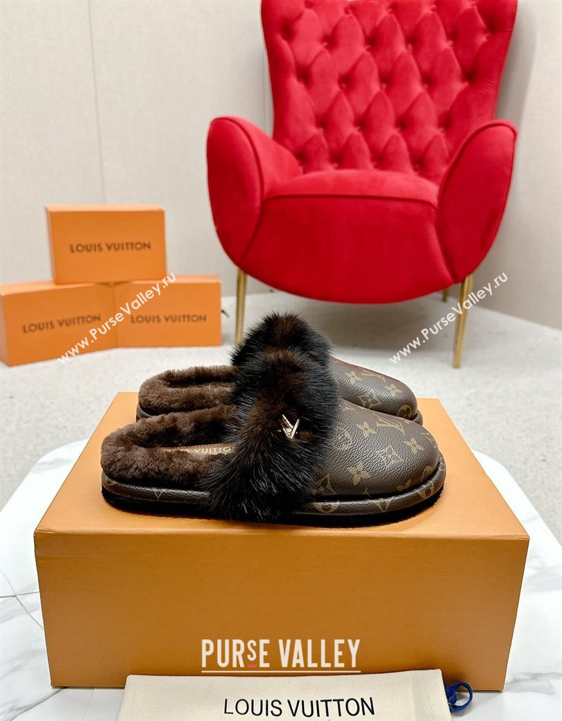 Louis Vuitton LV Cosy Flat Comfort Mules in Monogram Canvas and Wool 2024 LV111403 (SS-241114061)