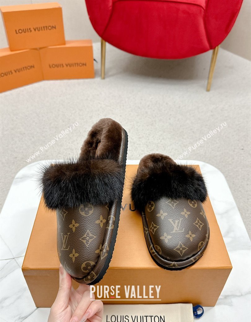 Louis Vuitton LV Cosy Flat Comfort Mules in Monogram Canvas and Wool 2024 LV111403 (SS-241114061)