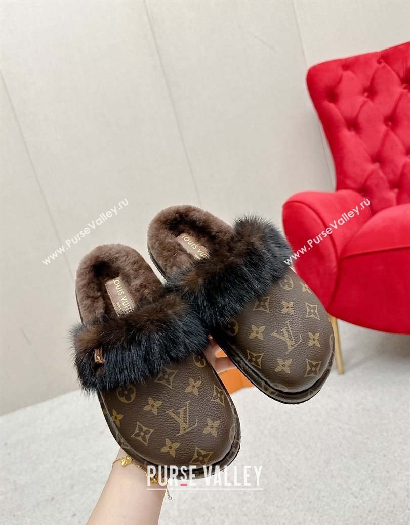 Louis Vuitton LV Cosy Flat Comfort Mules in Monogram Canvas and Wool 2024 LV111403 (SS-241114061)