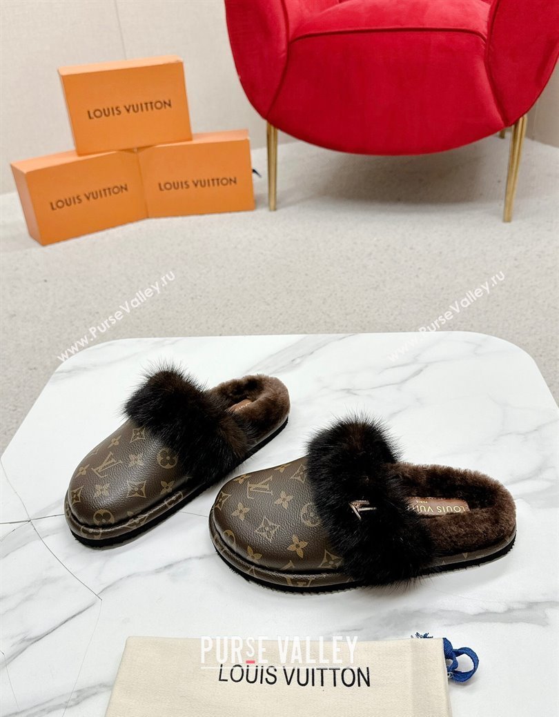 Louis Vuitton LV Cosy Flat Comfort Mules in Monogram Canvas and Wool 2024 LV111403 (SS-241114061)