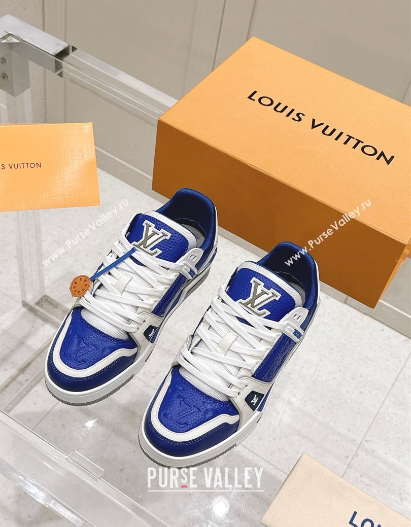 Louis Vuitton LV Trainer Sneakers in Grained Leather Blue 2024 LV111404 (KL-241114062)