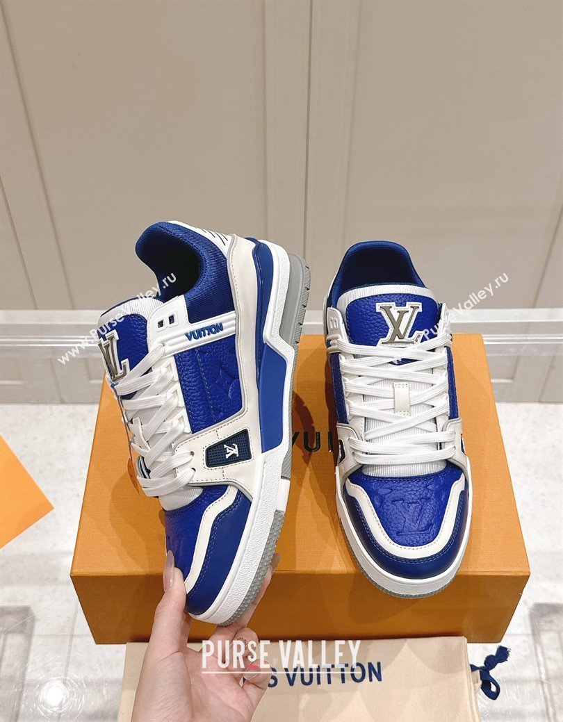 Louis Vuitton LV Trainer Sneakers in Grained Leather Blue 2024 LV111404 (KL-241114062)