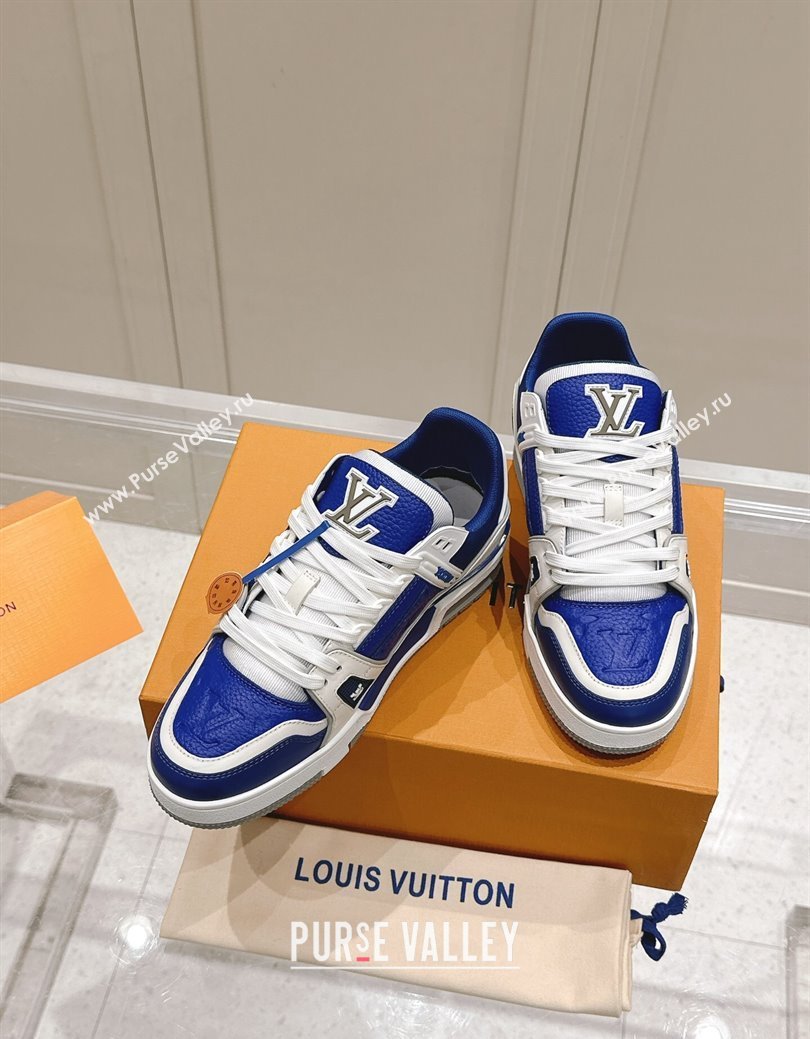 Louis Vuitton LV Trainer Sneakers in Grained Leather Blue 2024 LV111404 (KL-241114062)