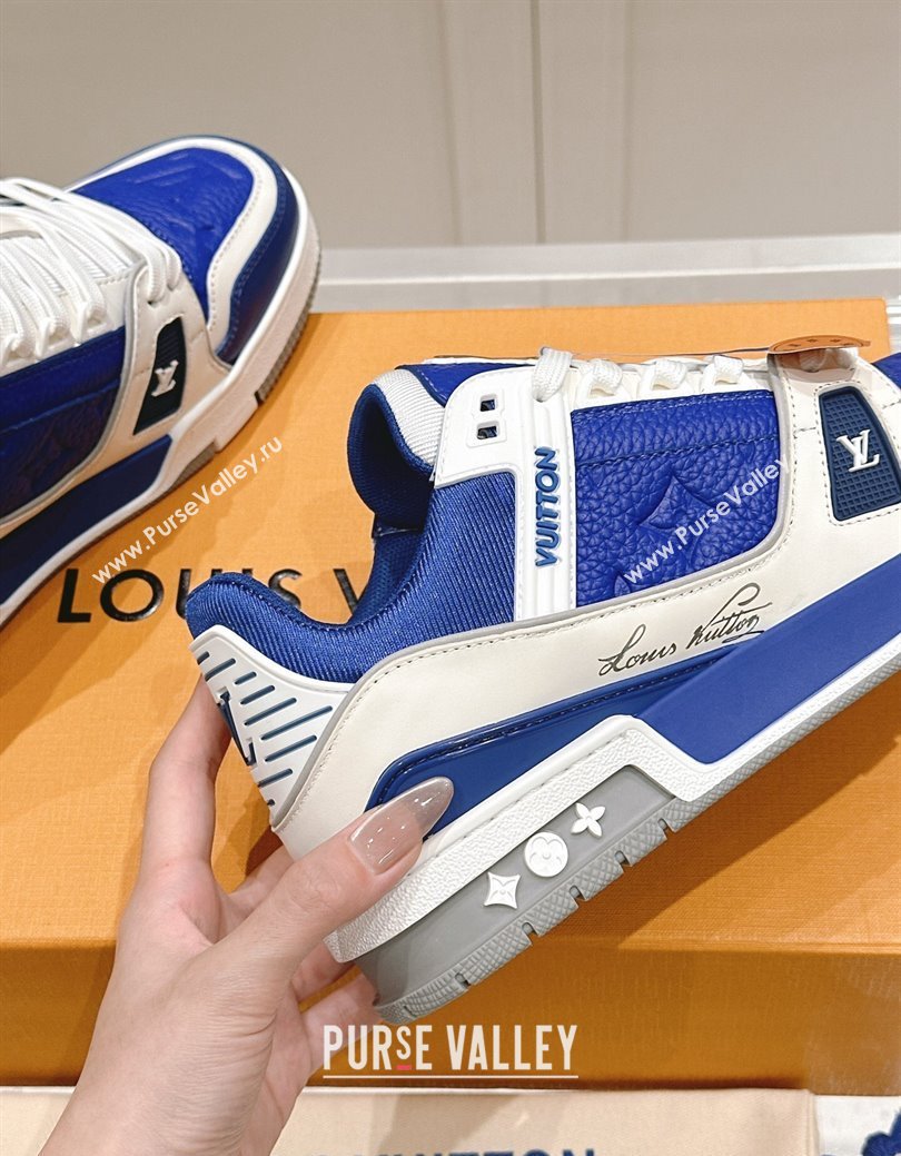 Louis Vuitton LV Trainer Sneakers in Grained Leather Blue 2024 LV111404 (KL-241114062)