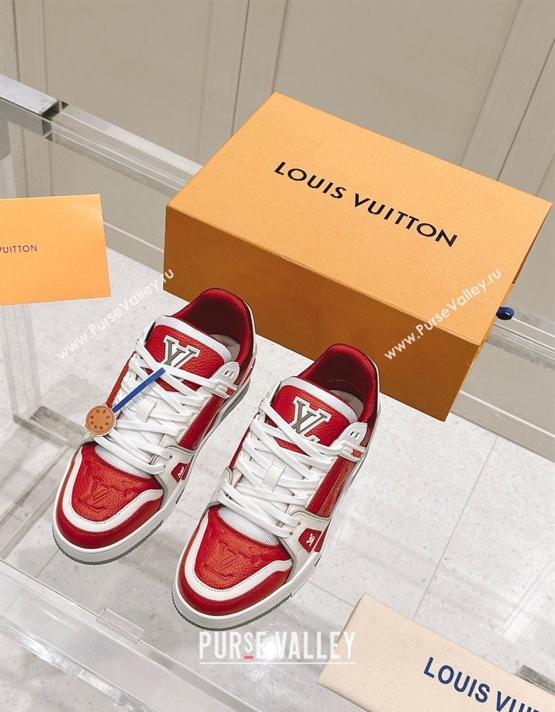 Louis Vuitton LV Trainer Sneakers in Grained Leather Red 2024 LV111404 (KL-241114065)