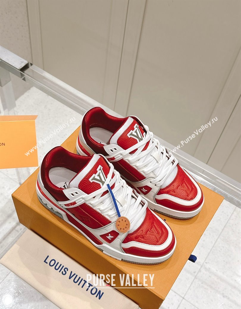 Louis Vuitton LV Trainer Sneakers in Grained Leather Red 2024 LV111404 (KL-241114065)