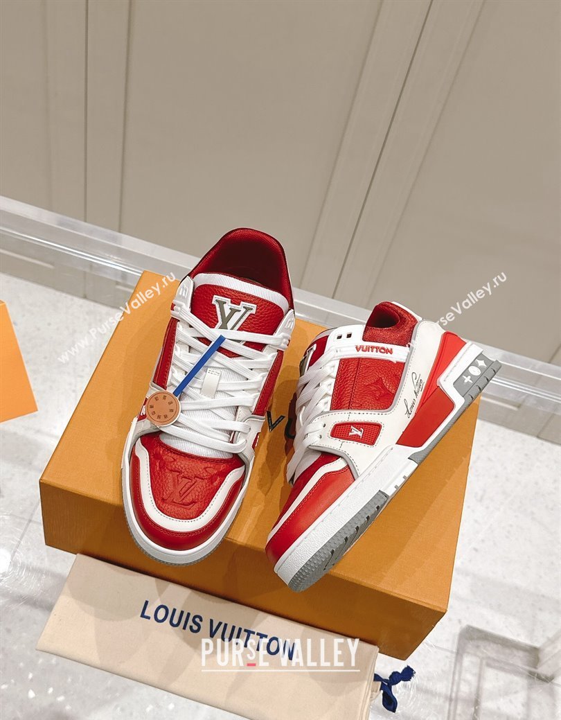 Louis Vuitton LV Trainer Sneakers in Grained Leather Red 2024 LV111404 (KL-241114065)