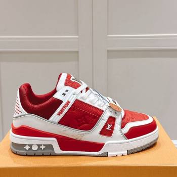 Louis Vuitton LV Trainer Sneakers in Grained Leather Red 2024 LV111404 (KL-241114065)