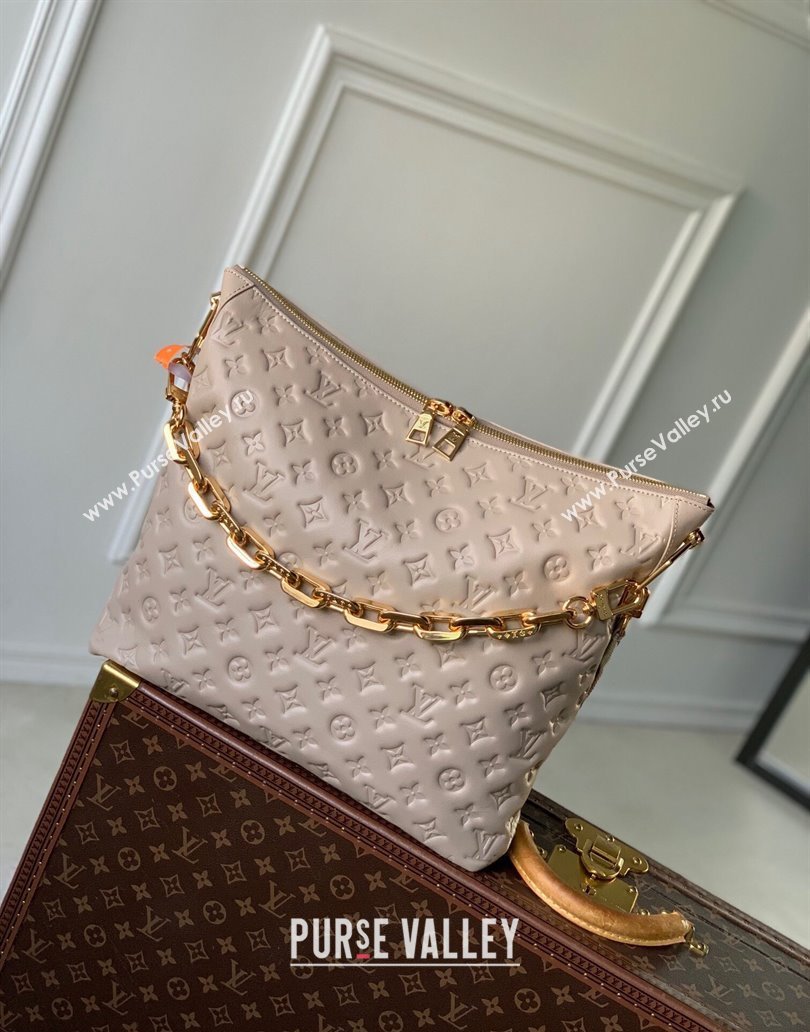 Louis Vuitton Coussin Hobo MM Bag in Monogram Leather M12071 Galet Grey 2024 (KI-241209069)