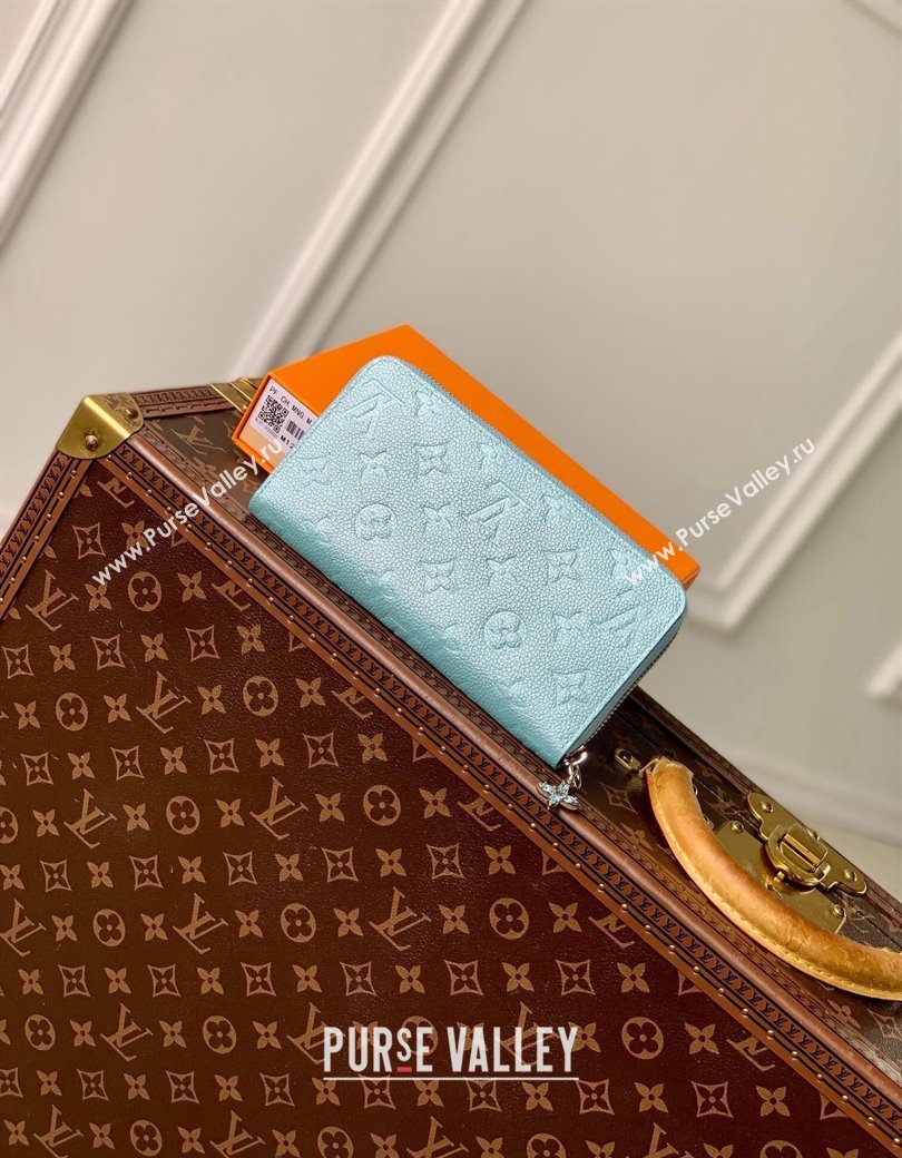 Louis Vuitton Zippy Wallet in Azur Frost Blue Supple Grained Leather M12680 2024 LV Ski Collection (KI-241210001)