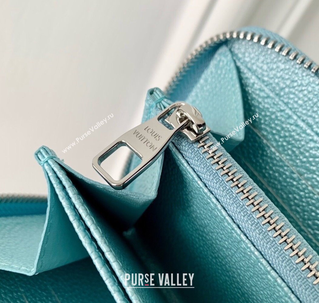 Louis Vuitton Zippy Wallet in Azur Frost Blue Supple Grained Leather M12680 2024 LV Ski Collection (KI-241210001)