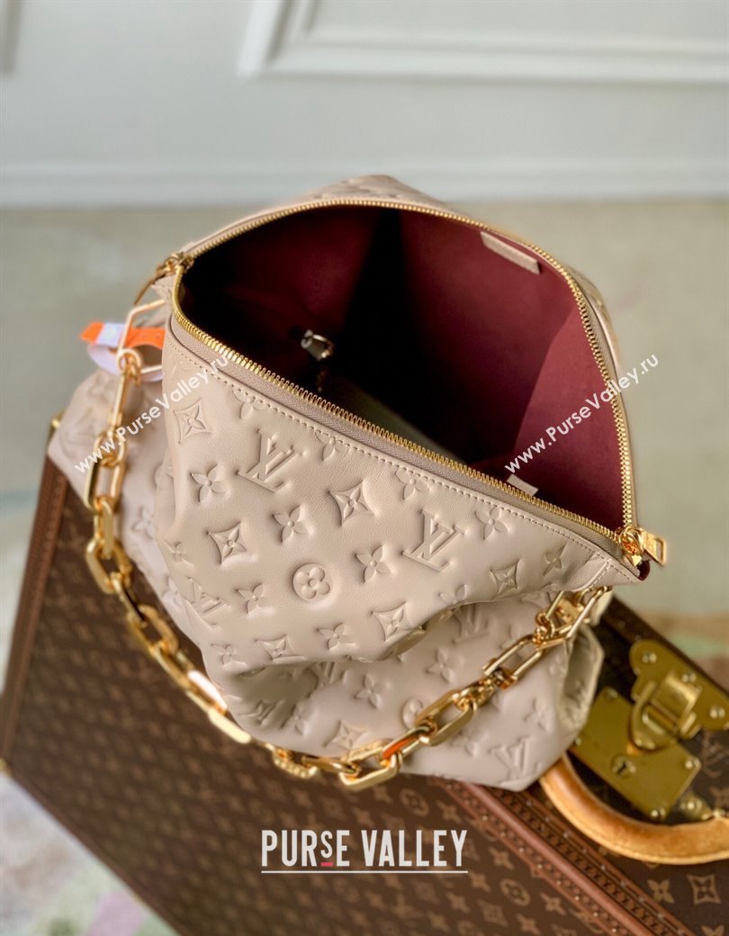 Louis Vuitton Coussin Hobo MM Bag in Monogram Leather M12071 Galet Grey 2024 (KI-241209069)