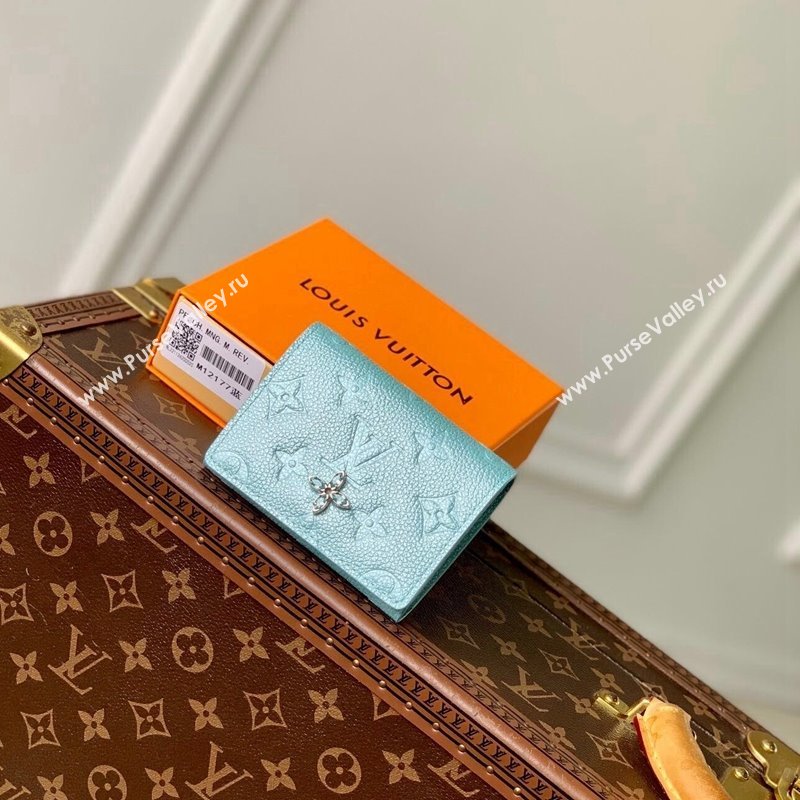 Louis Vuitton Business Card Holder Wallet in Azur Frost Blue Supple Grained Leather M12177 2024 LV Ski Collection (KI-241210016)