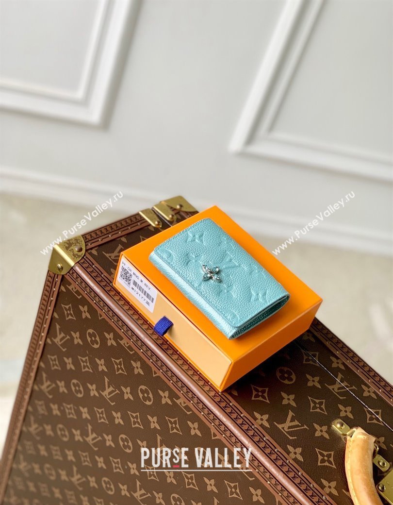 Louis Vuitton Business Card Holder Wallet in Azur Frost Blue Supple Grained Leather M12177 2024 LV Ski Collection (KI-241210016)