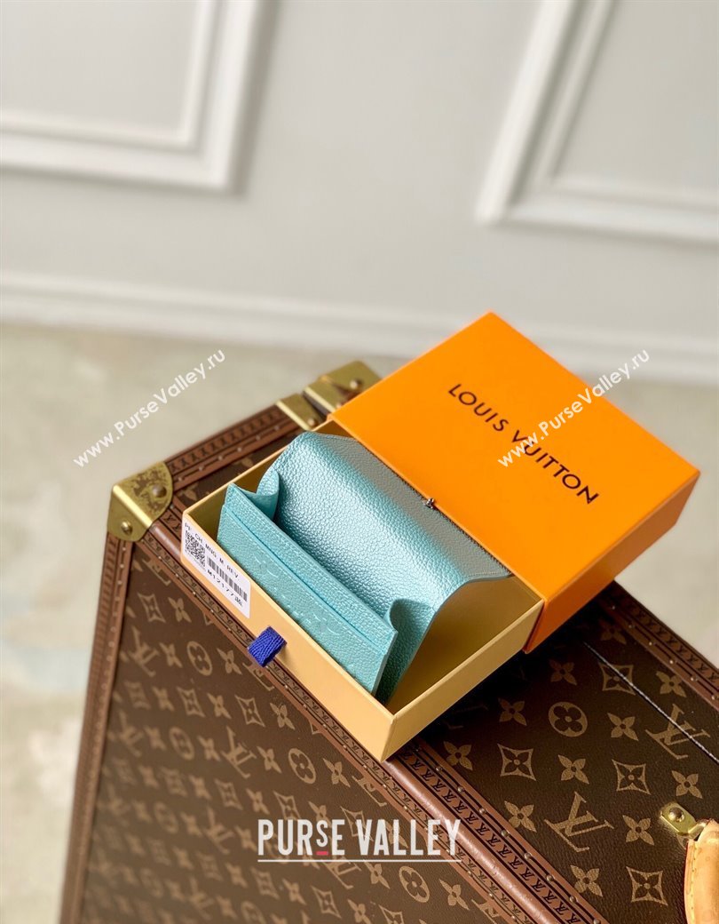 Louis Vuitton Business Card Holder Wallet in Azur Frost Blue Supple Grained Leather M12177 2024 LV Ski Collection (KI-241210016)