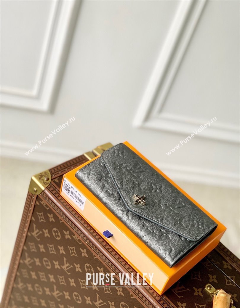 Louis Vuitton Sarah Wallet in Gunmetal Black Supple Grained Leather M12172 2024 LV Ski Collection (KI-241210005)