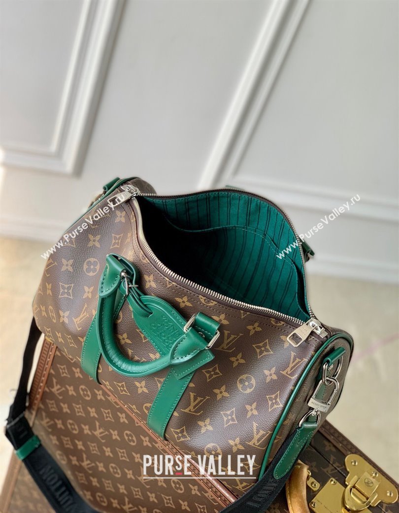 Louis Vuitton Mens Keepall Bandouliere 35 bag in Monogram Macassar Canvas M12765 Borneo Green 2024 (KI-241210046)