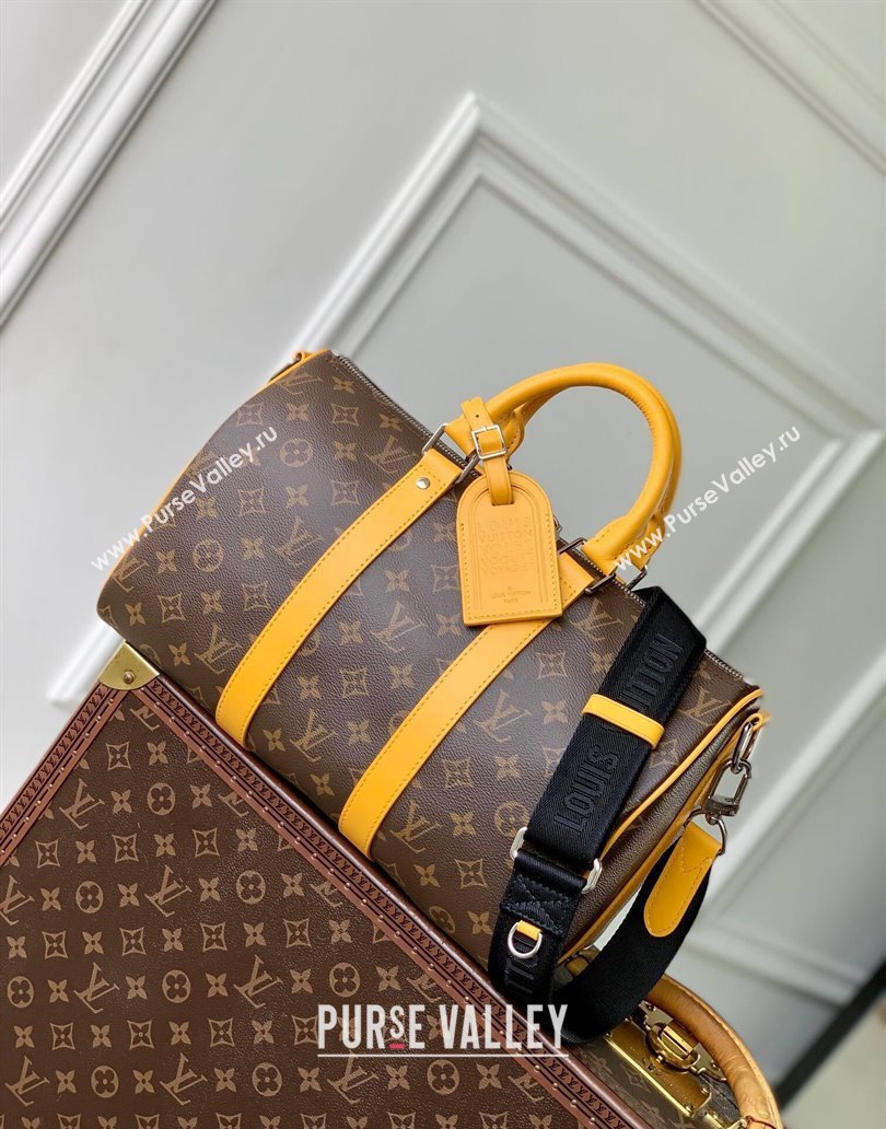 Louis Vuitton Mens Keepall Bandouliere 35 bag in Monogram Macassar Canvas M13201 Safran Yellow 2024 (KI-241210047)