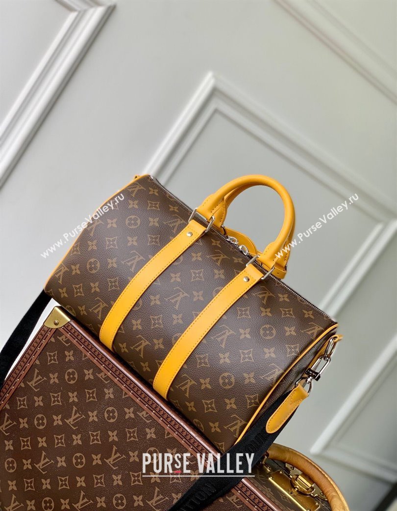 Louis Vuitton Mens Keepall Bandouliere 35 bag in Monogram Macassar Canvas M13201 Safran Yellow 2024 (KI-241210047)