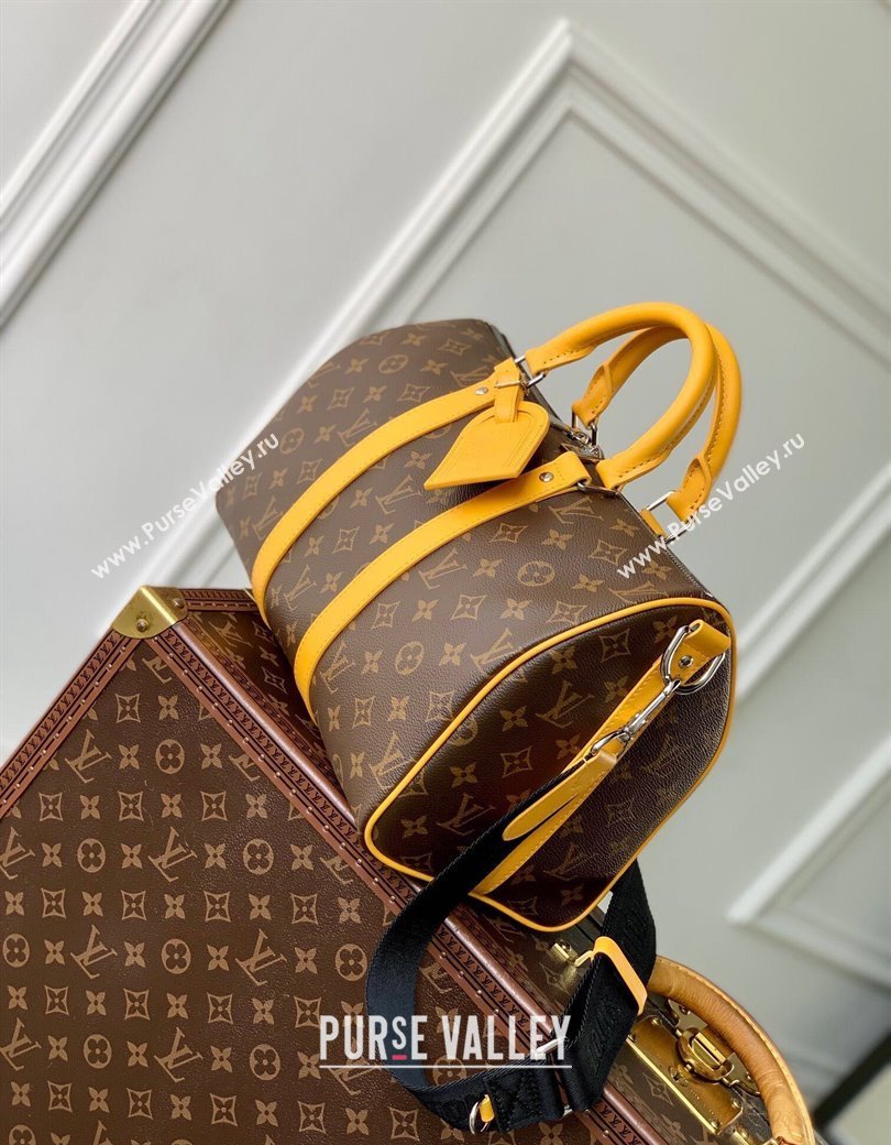 Louis Vuitton Mens Keepall Bandouliere 35 bag in Monogram Macassar Canvas M13201 Safran Yellow 2024 (KI-241210047)